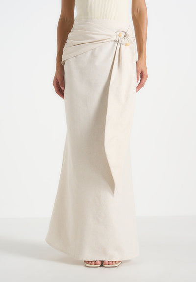 Holly - Linen Asymmetric Wrap Tie Maxi Skirt - Natural