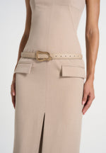 Tabitha - Tailored Bandeau Belted Maxi Dress - Beige