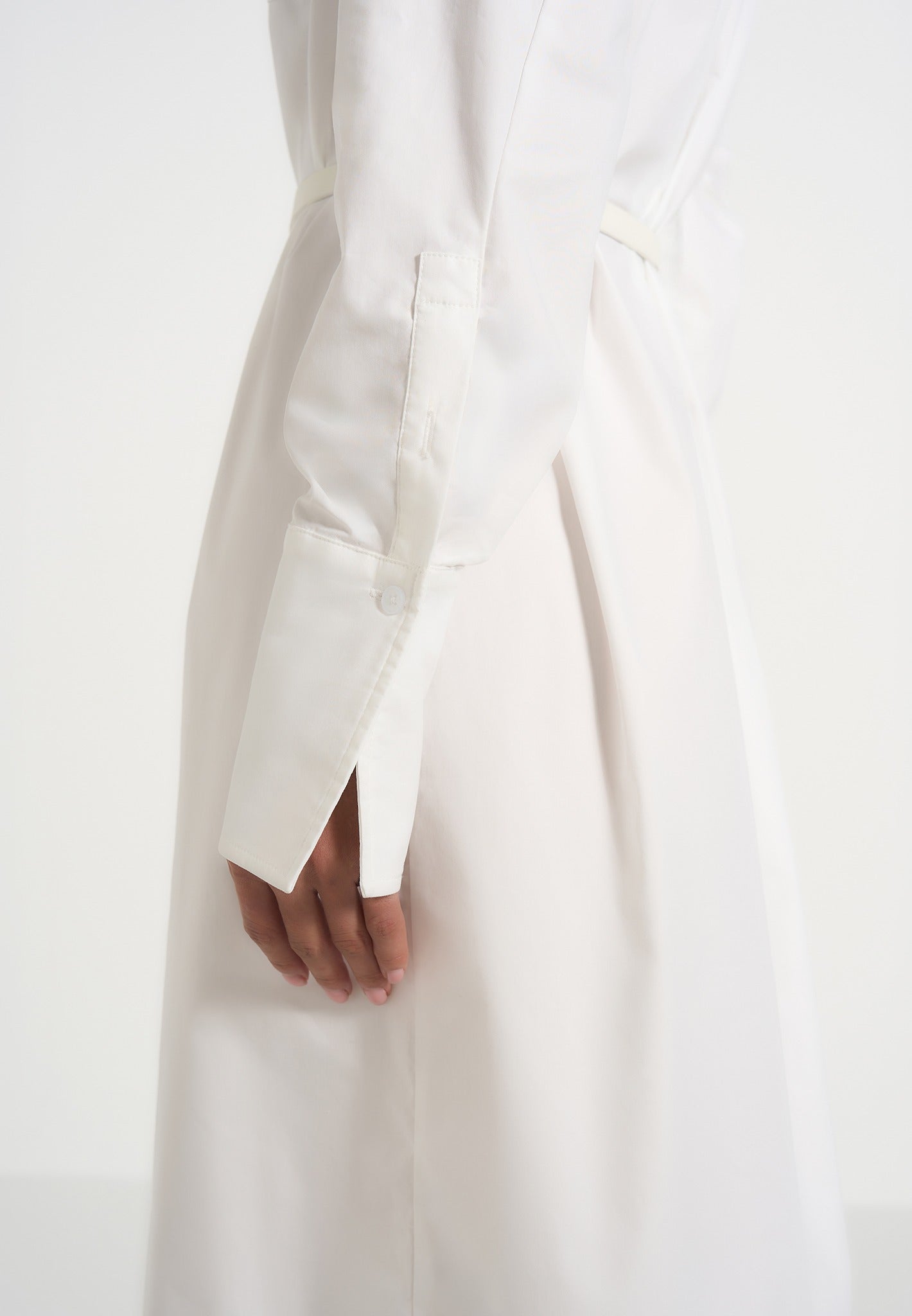 Isa - Belted Cotton Midi Shirt Dress - White