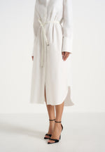 Isa - Belted Cotton Midi Shirt Dress - White