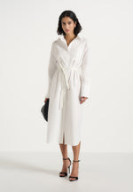 Isa - Belted Cotton Midi Shirt Dress - White