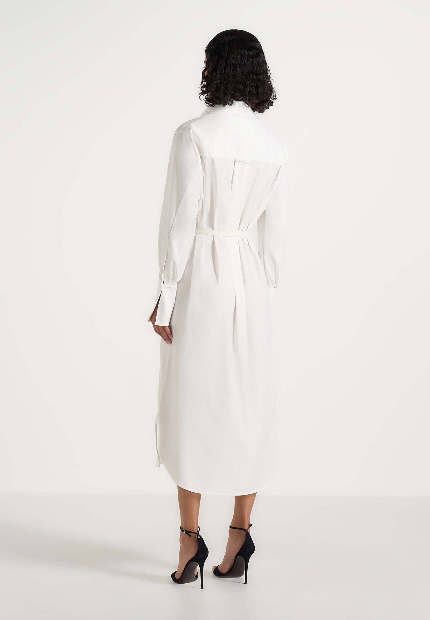 Isa - Belted Cotton Midi Shirt Dress - White