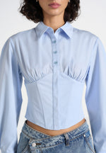 Margot - Corset Cotton Shirt - Pale Blue