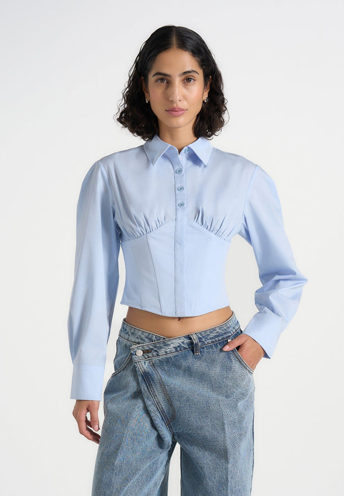 Margot - Corset Cotton Shirt - Pale Blue