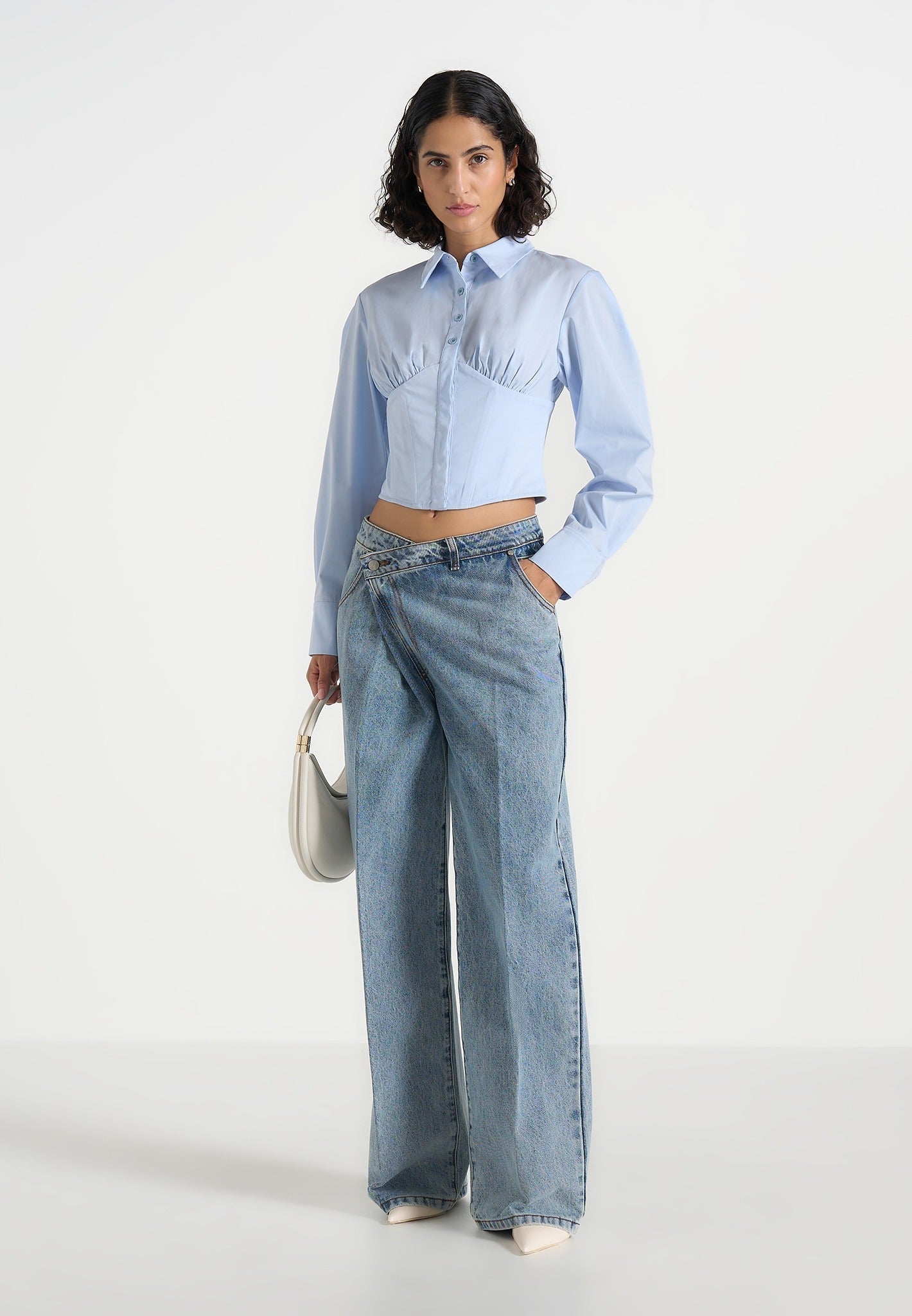 Margot - Corset Cotton Shirt - Pale Blue 