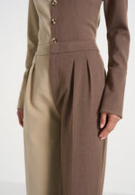Julie - Two Tone Tailored Pants - Taupe/Brown