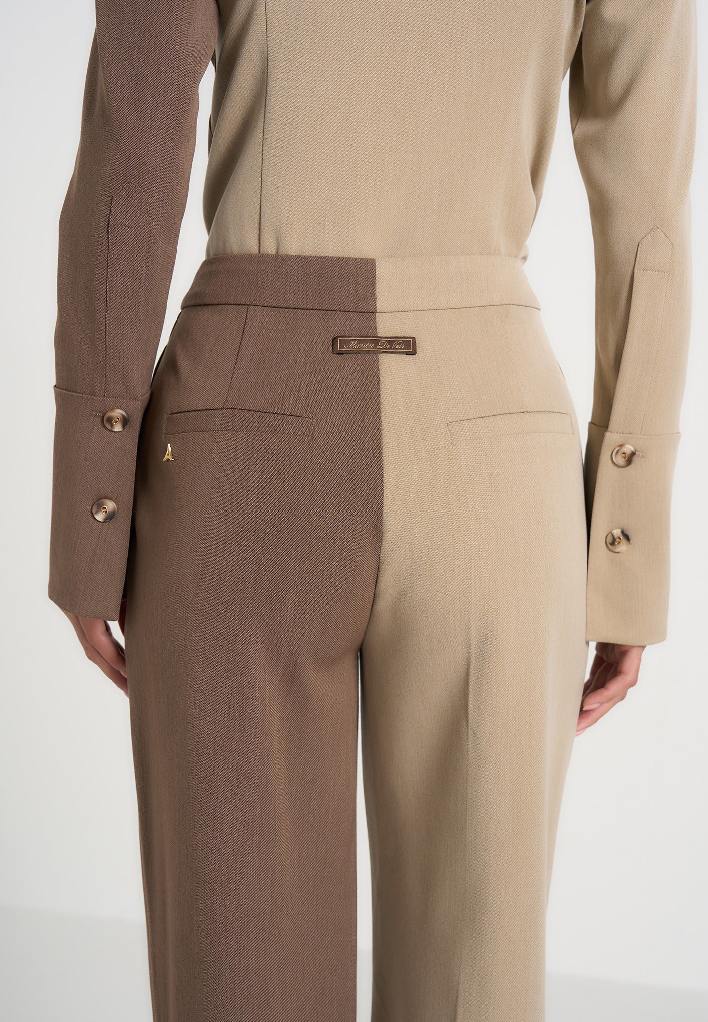 Julie - Two Tone Tailored Pants - Taupe/Brown