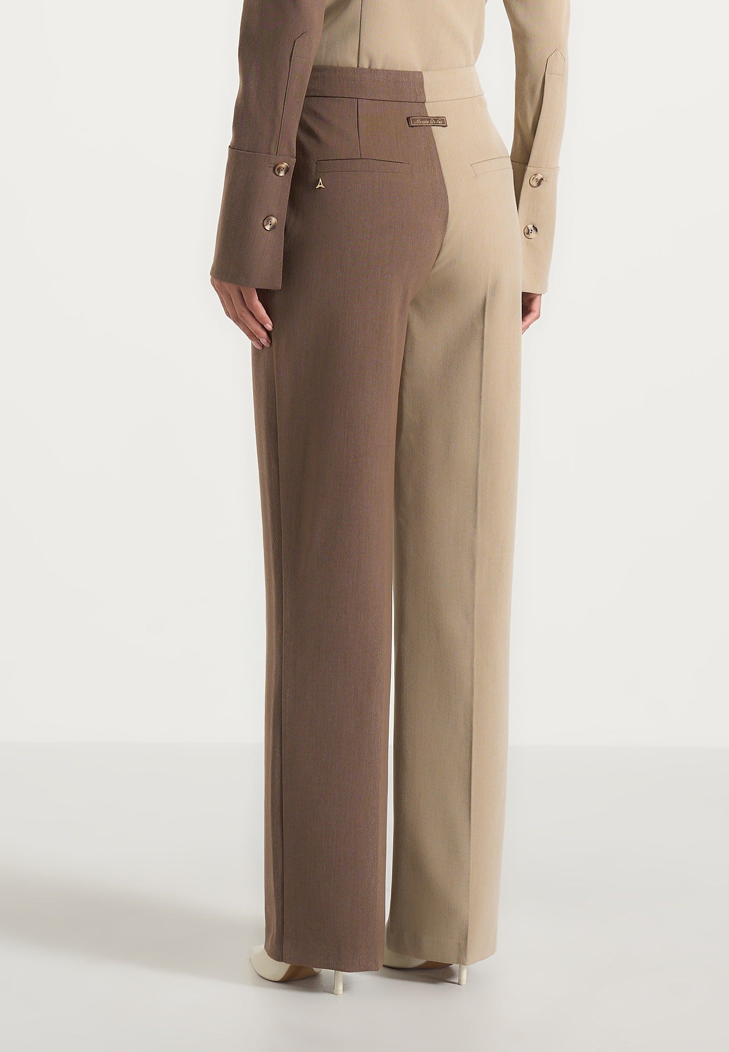 Julie - Two Tone Tailored Pants - Taupe/Brown