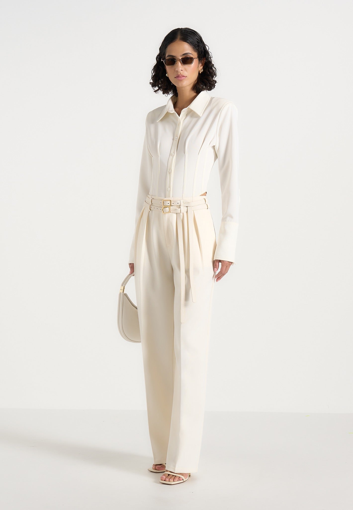 Pascale - Tailored Twin Belt Pants - Off White 