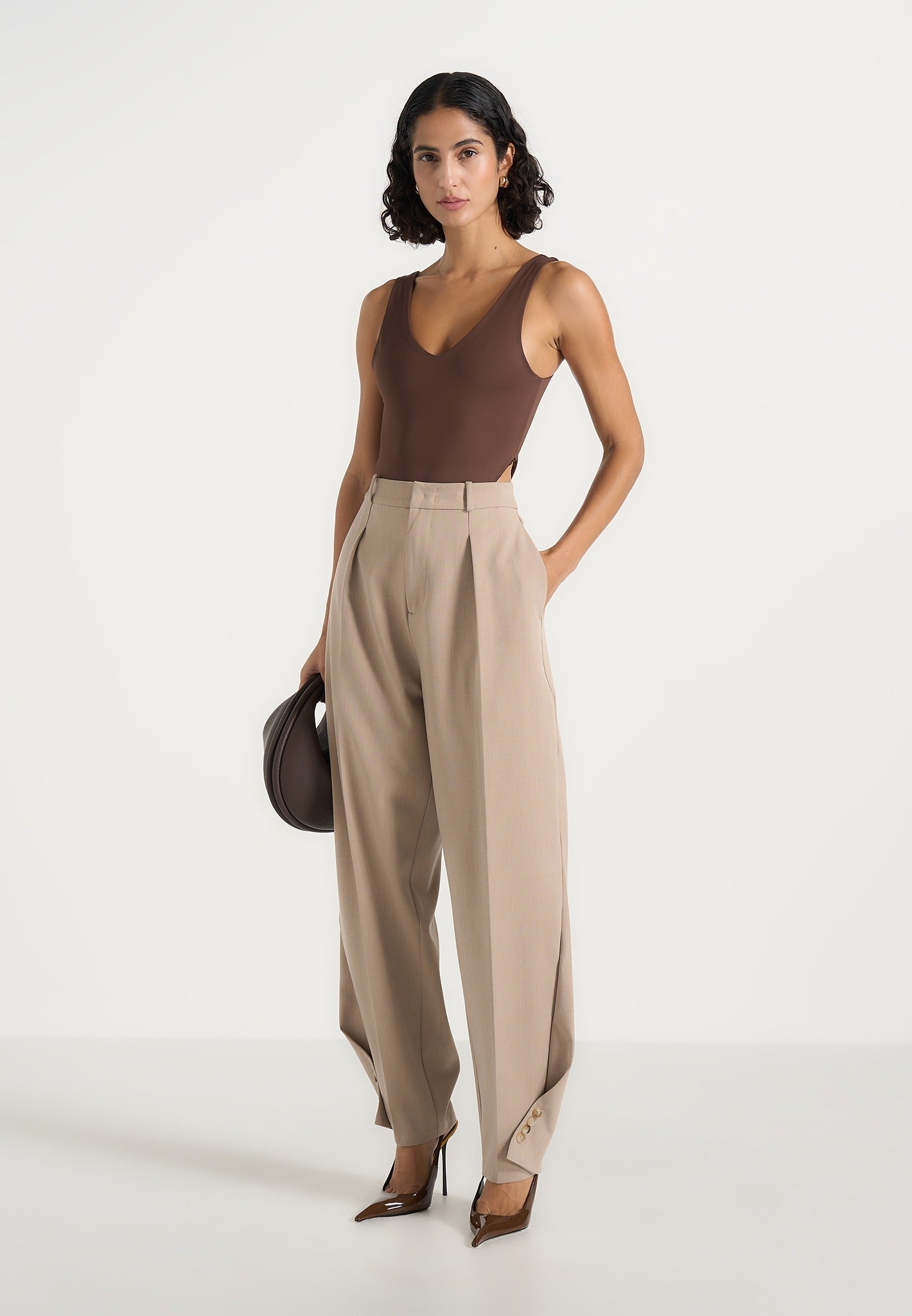 Sophie - Twist Leg Tailored Pants - Beige 