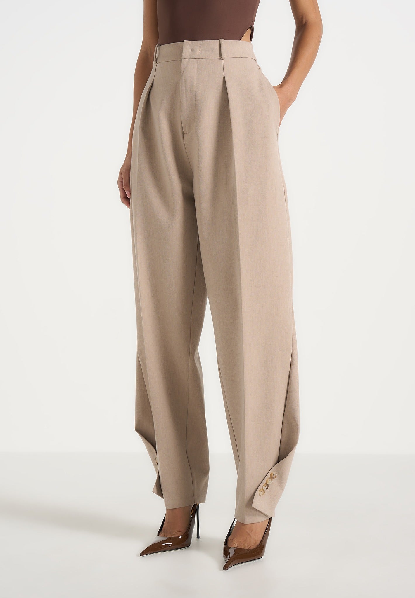 Sophie - Twist Leg Tailored Pants - Beige 