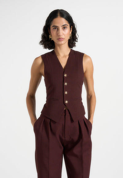 Christine - Tailored Cinch Suit Vest - Wine Red