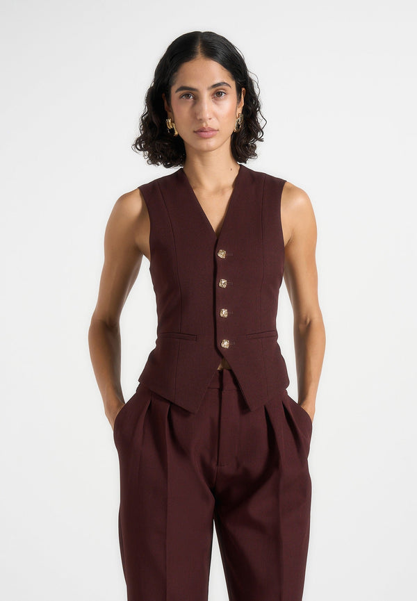 Christine - Tailored Cinch Suit Vest - Wine Red