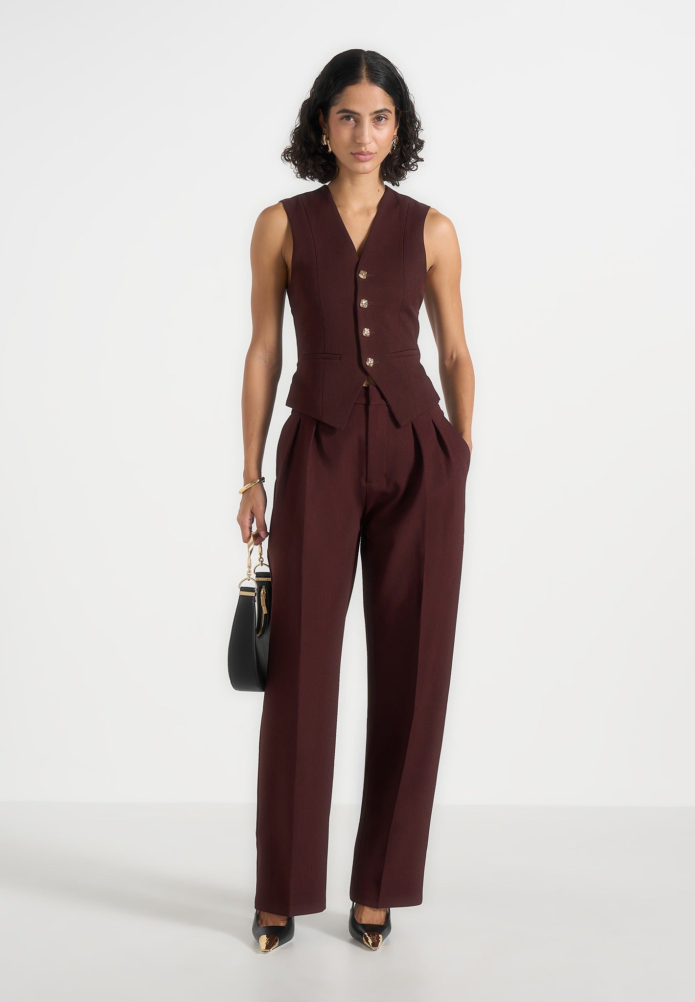 Women's Tailored Cinch Suit Vest - Wine Red - US 8 - Christine