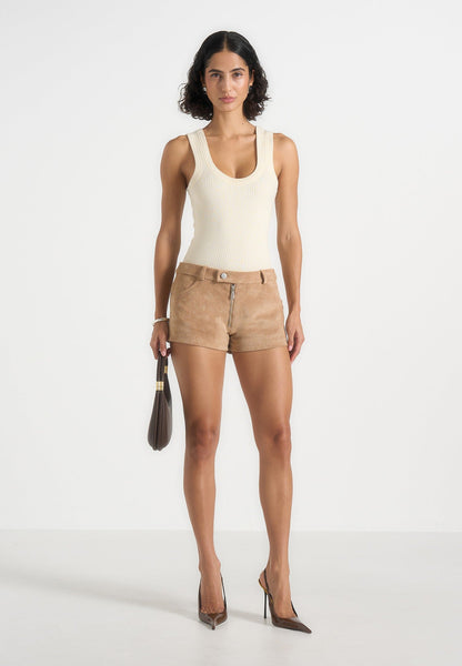 Fara - Suede Mini Shorts - Beige | Manière De Voir USA