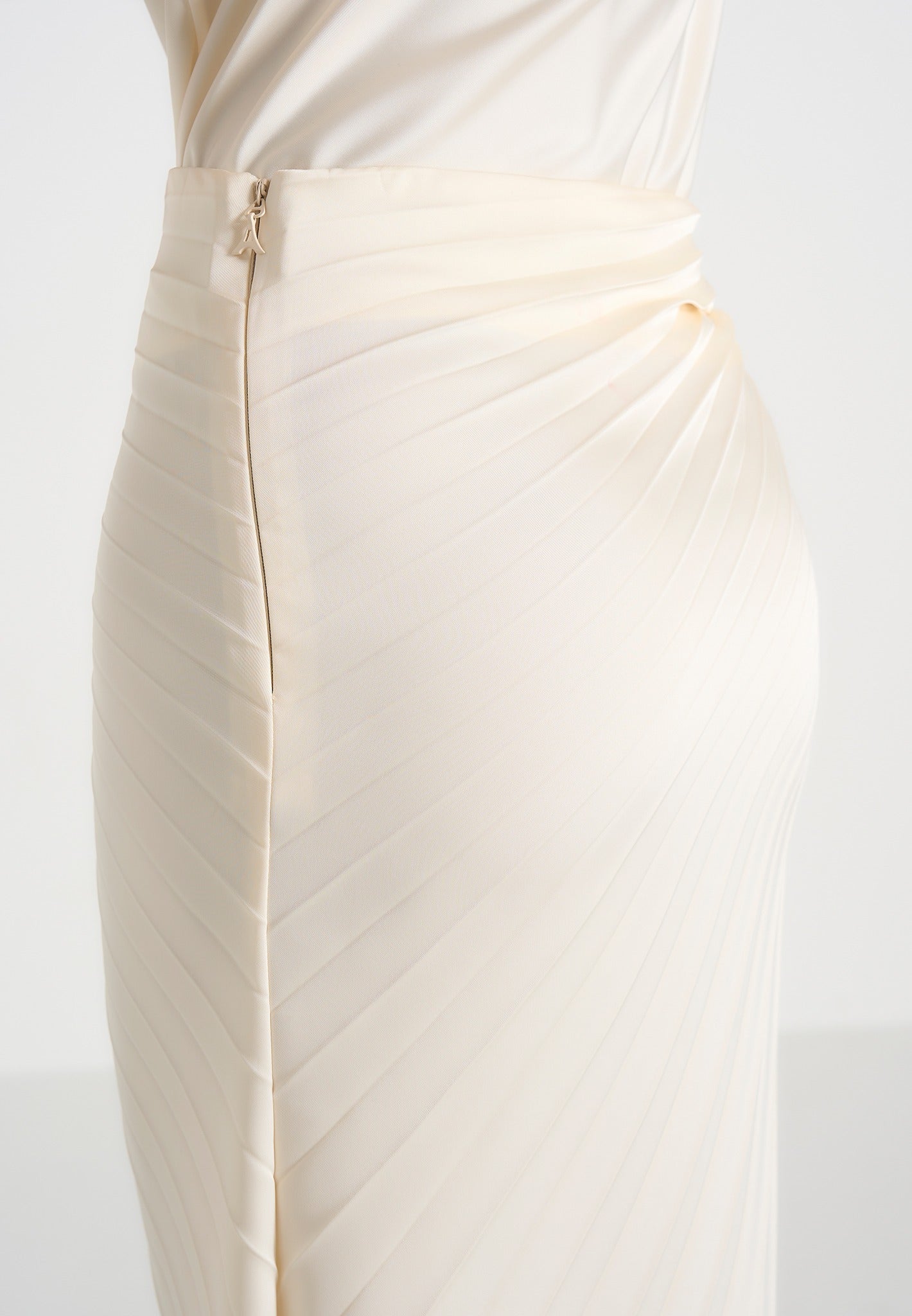 Fiona - Satin Fan Pleat Maxi Skirt - Ivory