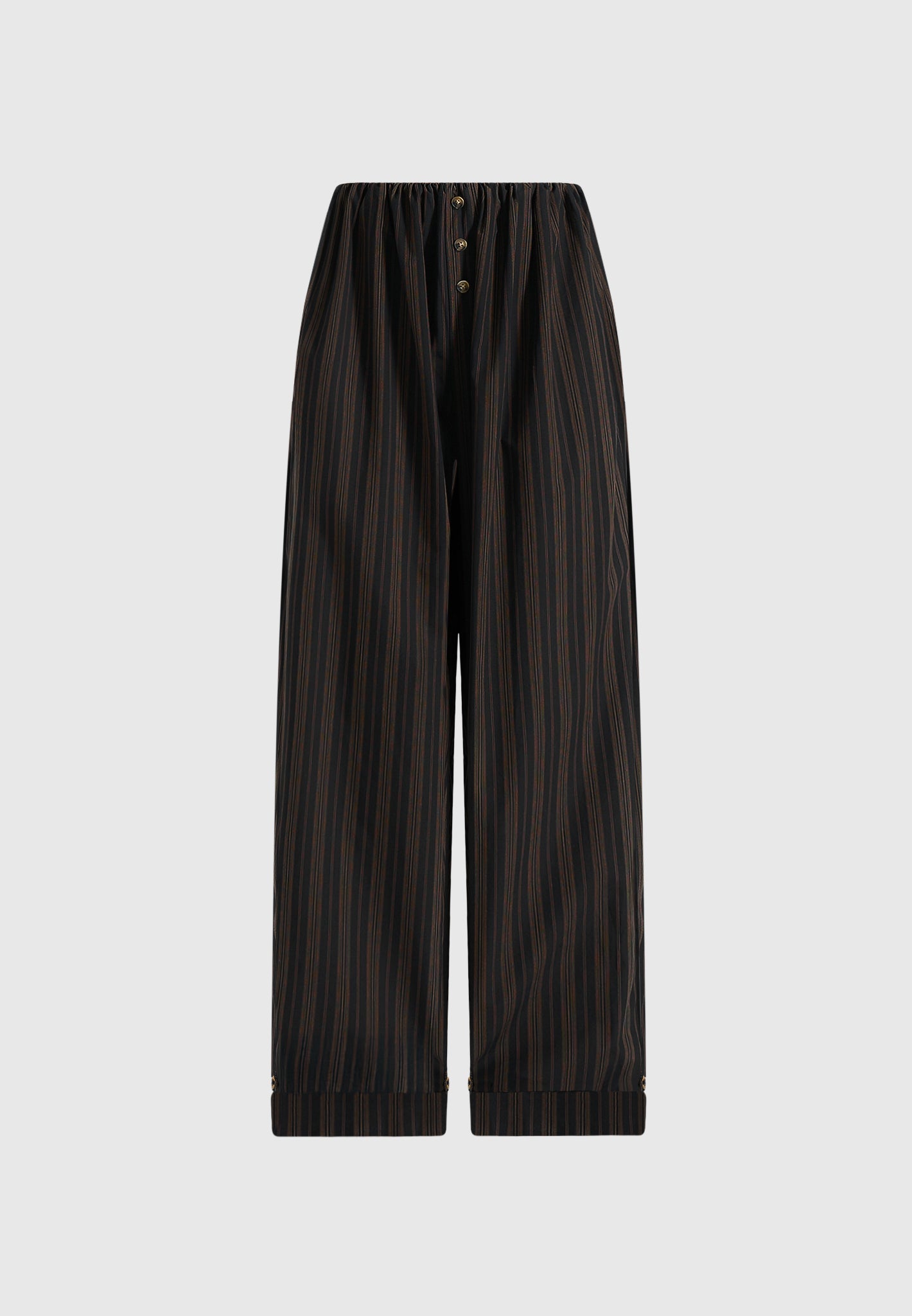 Ivanna - Elasticated Wide Leg Striped Cotton Pants - Black/Brown