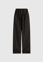 Ivanna - Elasticated Wide Leg Striped Cotton Pants - Black/Brown