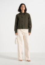 Nino - Clasp Detail Contrast Stitch Gabardine Jacket - Olive