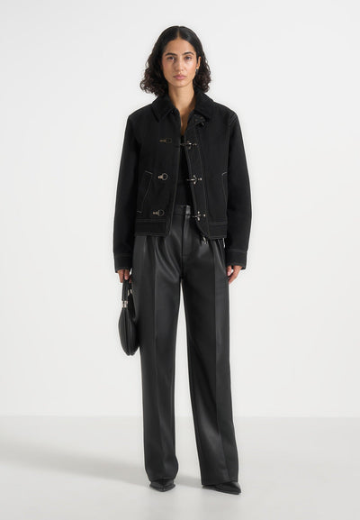 Nino - Clasp Detail Contrast Stitch Gabardine Jacket - Black