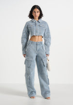 Catherine - Denim Cropped Boucle Jacket - Mid Blue