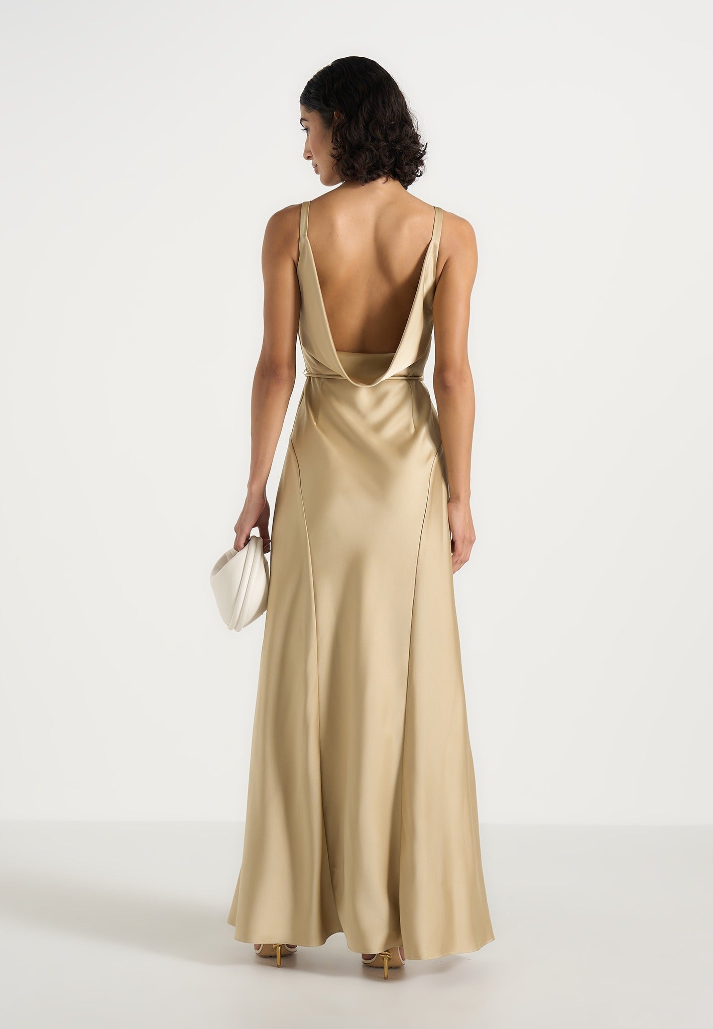Saffron - Satin Belted Maxi Dress - Gold 