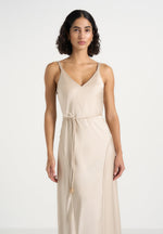 Saffron - Satin Belted Maxi Dress - Champagne