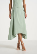 Faith - Cap Sleeve Corset Cotton Midi Dress - Sage