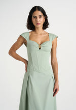 Faith - Cap Sleeve Corset Cotton Midi Dress - Sage