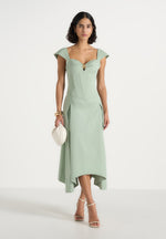 Faith - Cap Sleeve Corset Cotton Midi Dress - Sage