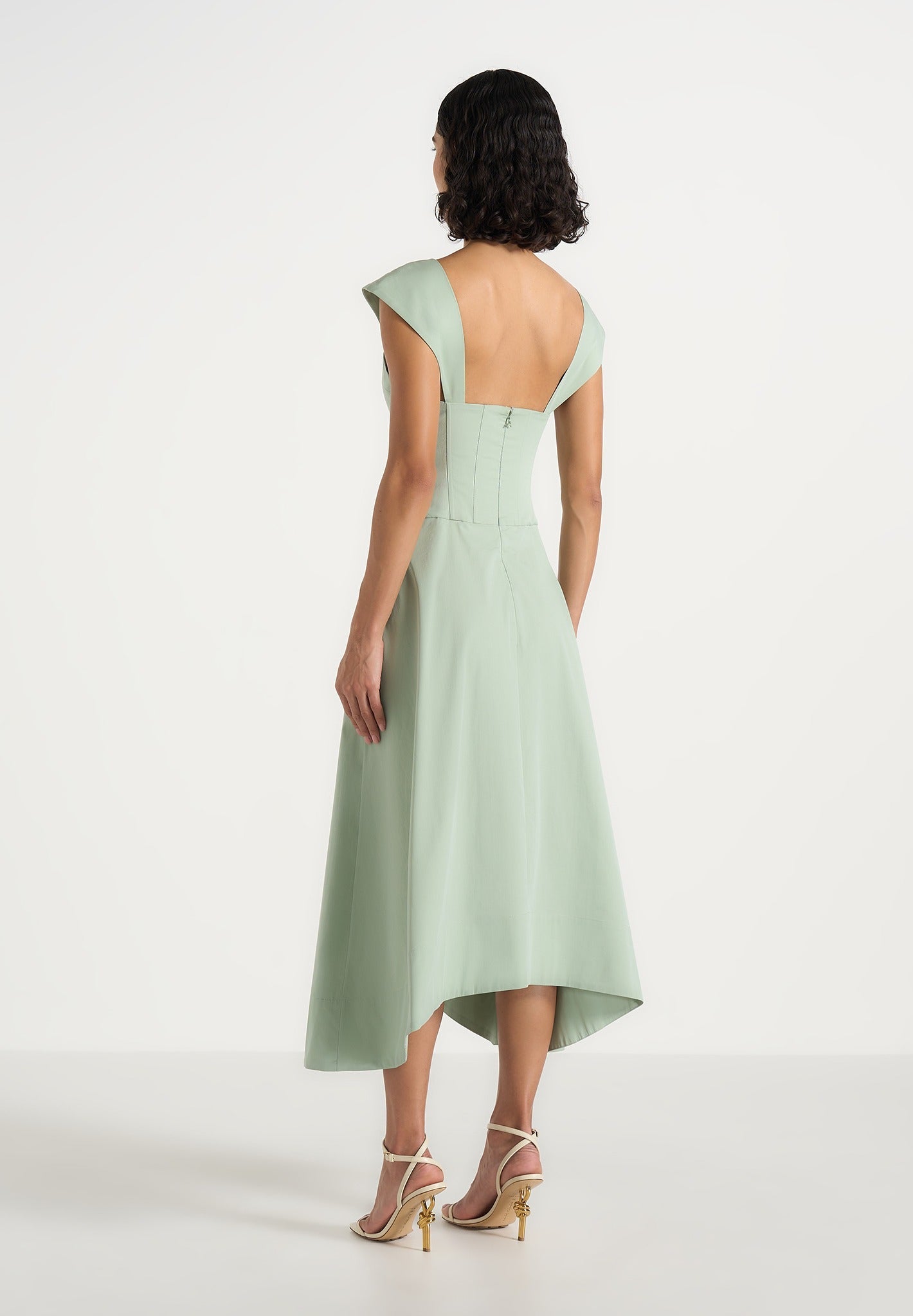 Faith - Cap Sleeve Corset Cotton Midi Dress - Sage