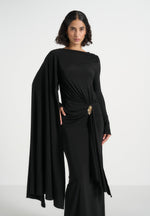 Edena - Asym Ruched Draped Maxi Dress - Black