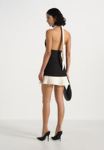 Jasmine - Halterneck Pleated Mini Dress - Black