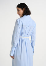 Isa - Belted Pinstripe Cotton Midi Shirt Dress - Pale Blue