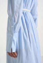 Isa - Belted Pinstripe Cotton Midi Shirt Dress - Pale Blue