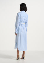 Isa - Belted Pinstripe Cotton Midi Shirt Dress - Pale Blue