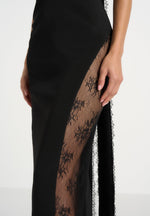 Jessica - Contour Lace Halter Drape Neck Maxi Dress - Black