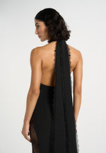 Jessica - Contour Lace Halter Drape Neck Maxi Dress - Black