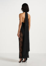 Jessica - Contour Lace Halter Drape Neck Maxi Dress - Black
