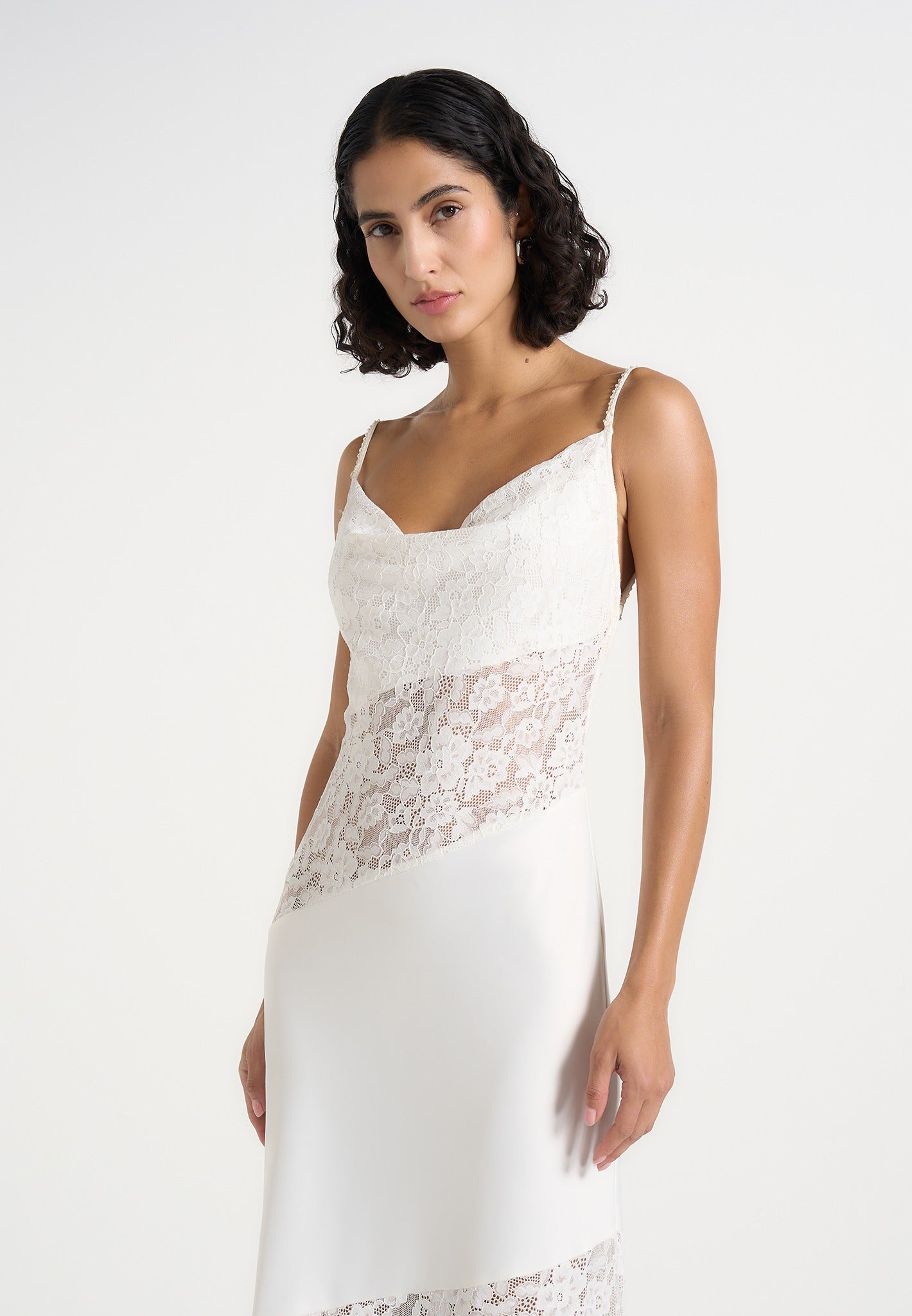 Naya - Asymmetric Lace Maxi Dress - White