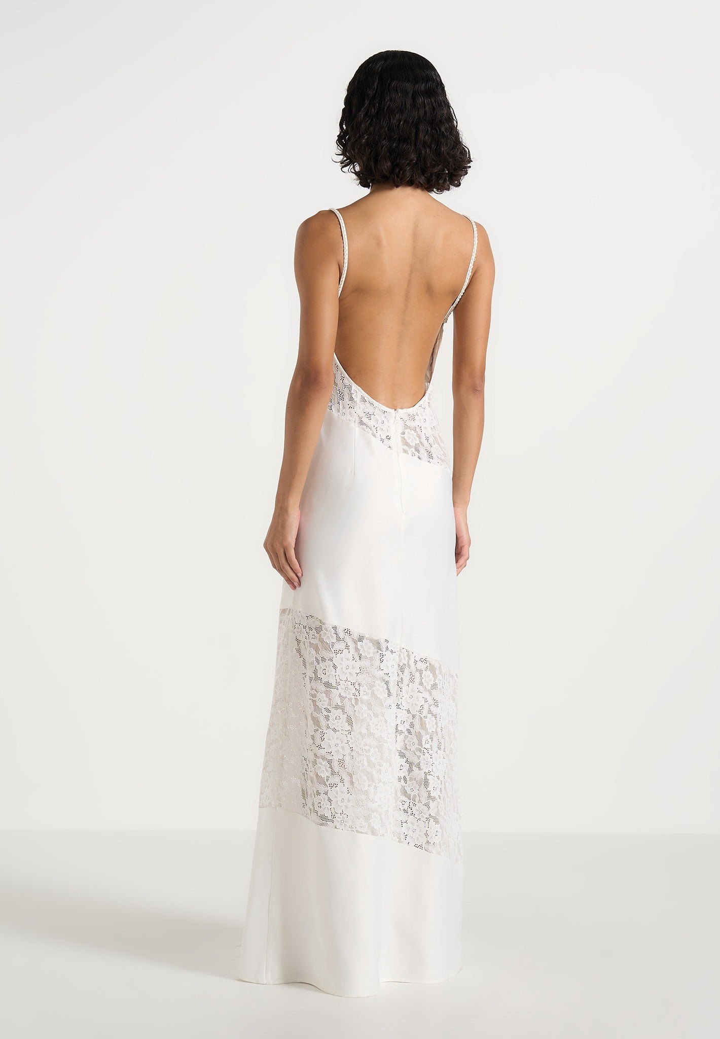 Naya - Asymmetric Lace Maxi Dress - White