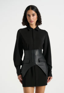 Keira - Corset Overlay Shirt Mini Dress - Black
