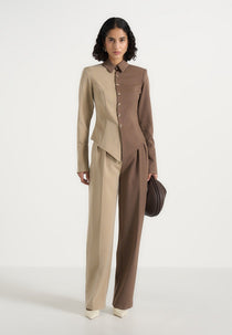 Sonia - Two Tone Tailored Shirt - Taupe/Brown