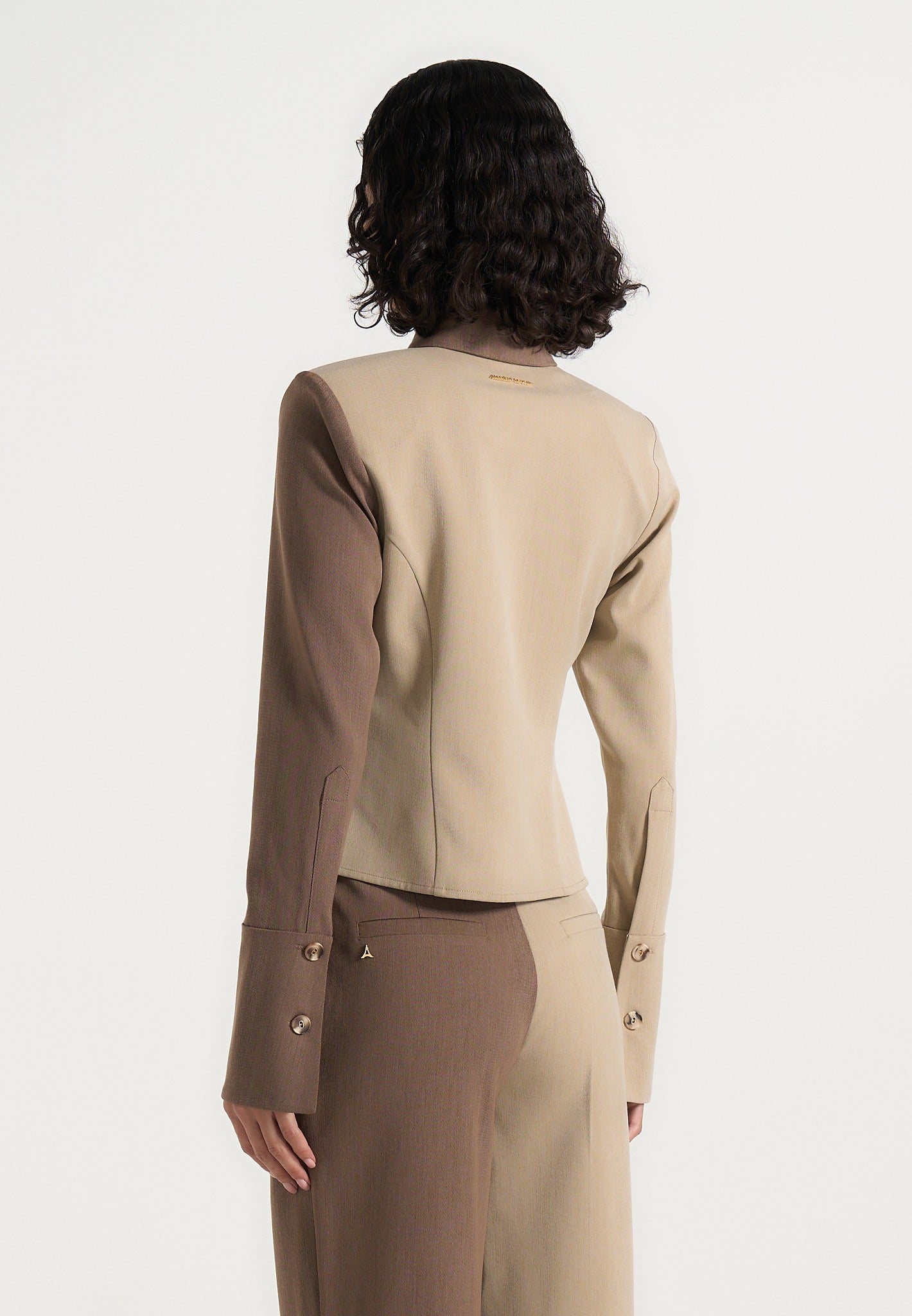 Sonia - Two Tone Tailored Shirt - Taupe/Brown