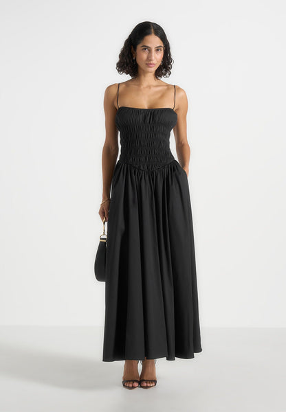 black smocked maxi dress Elva - Waist Cotton - This dress is classic Tiered Dresses & Gowns D31215 Product Line:Pink/White Checker