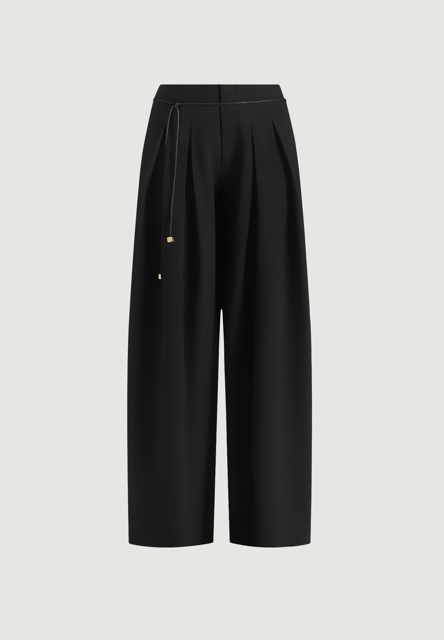 Flora - Box Pleat Wide Leg Belted Pants - Black | Manière De Voir USA