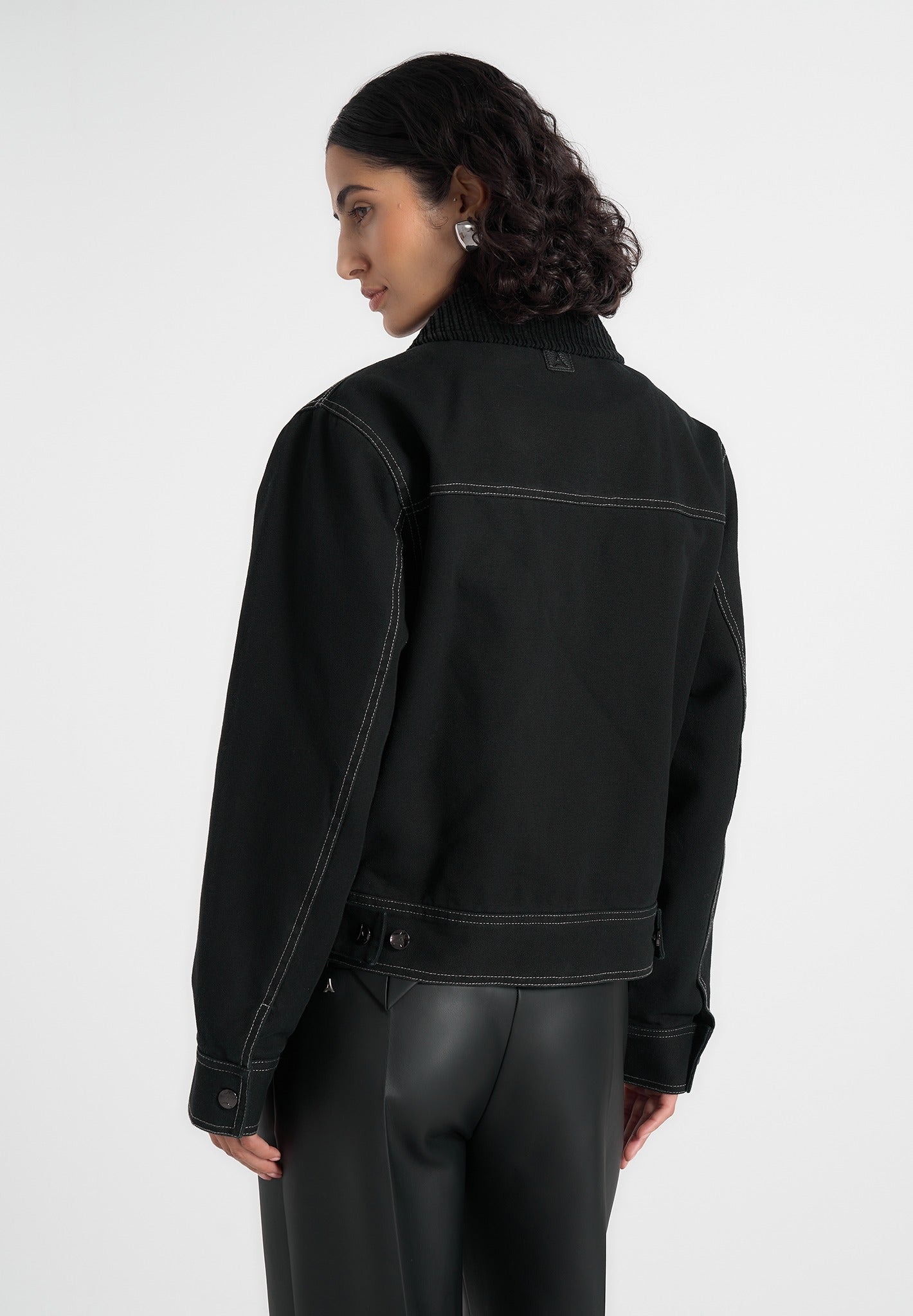 Nino - Clasp Detail Contrast Stitch Gabardine Jacket - Black