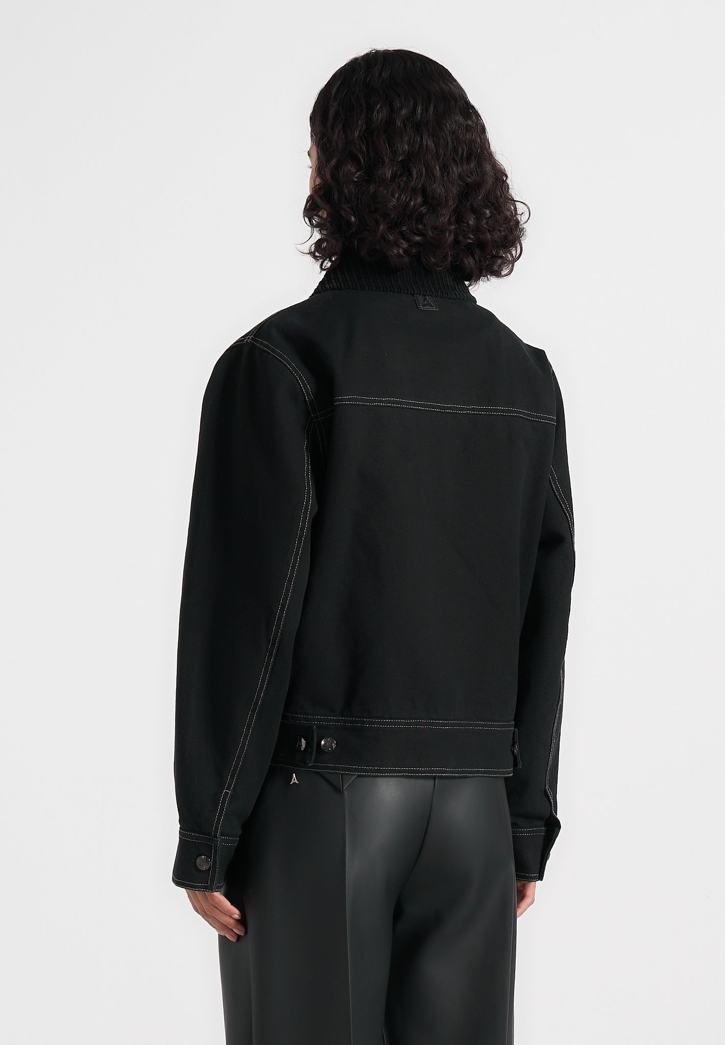 Nino - Clasp Detail Contrast Stitch Gabardine Jacket - Black
