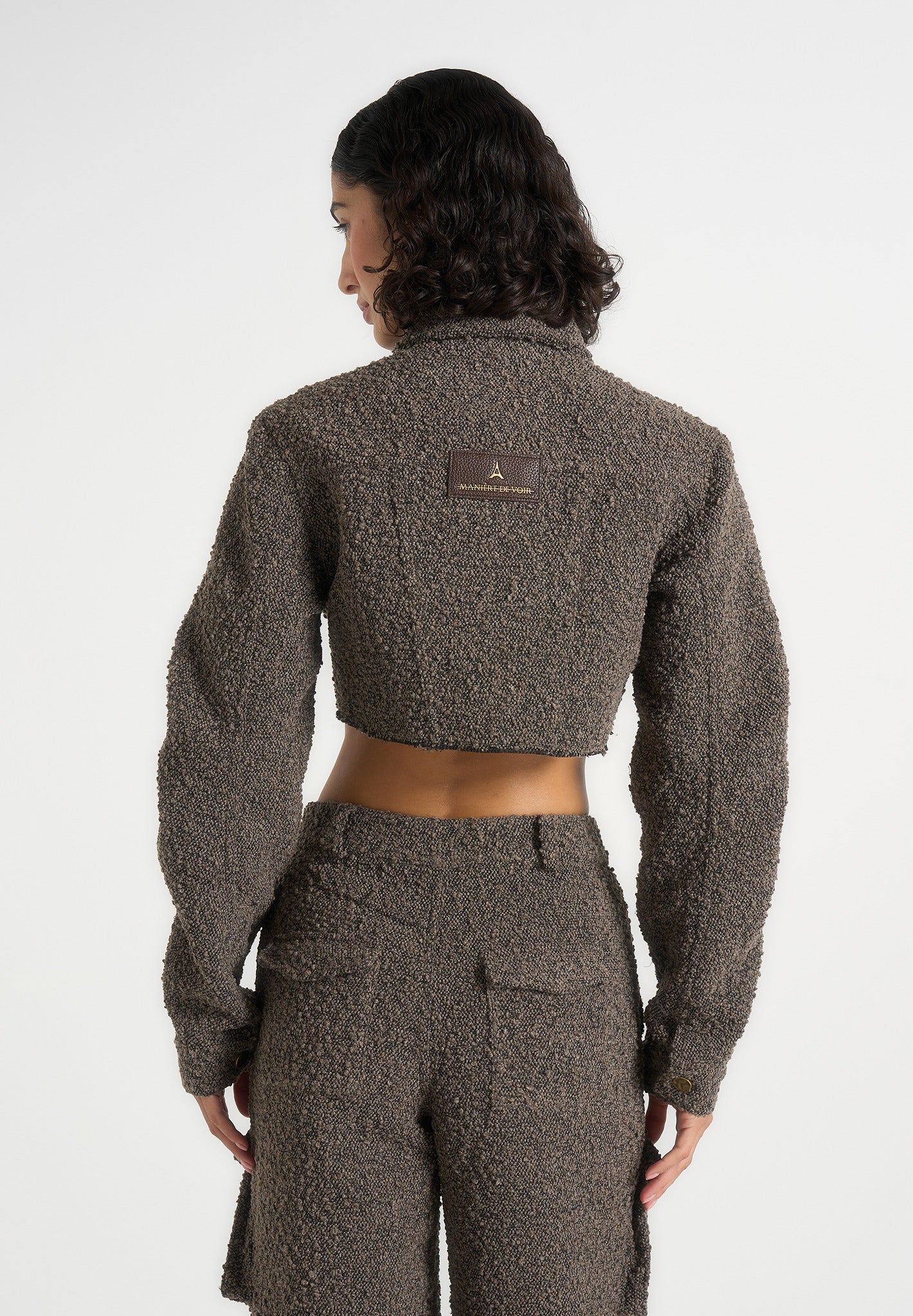 Catherine - Cropped Boucle Denim Jacket - Brown