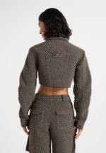 Catherine - Cropped Boucle Denim Jacket - Brown